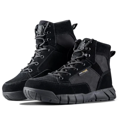 Afbeelding van FREE SOLDIER Heren enkellaarzen Ultralight Military Tactical werklaarzen enkelhoog 15 cm kant tot ademende Desert Boots, 41_EU, zwart (dunne snede)