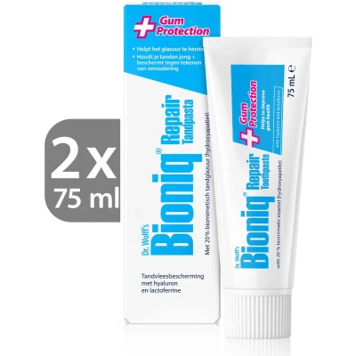 Afbeelding van Dr. Wolff&#039;s Bioniq Repair Plus Tandpasta Fluoridevrij met biomimetisch tandglazuur (hydroxyapatiet) voor gevoelige tanden Helpt tandvleesbloedingen te verminderen 2X 75ml