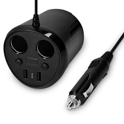 Afbeelding van Navaris dubbele auto sigarettenaansteker verdeler 12V/24V Met 2x USB A Charger aansluiting Ronde splitter