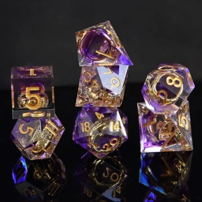 Afbeelding van D&amp;D Set van 7 dobbelstenen voor dames, met scherpe randen, Dungeons en Dragons, Pathfinder, RPG, Magic the Gathering, geschenkdoos