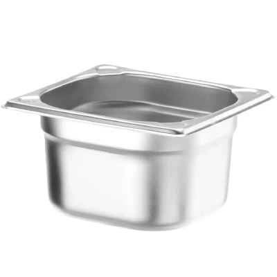Afbeelding van HENDI Gastronorm container, temperatuurbestendig van 40 tot 300C, geschikt voor ovens, bain marie en vriezers, chafing dishes, versterkte hoeken, 1.6L, GN 1/6, 176x162x(H)100mm, roestvast staal