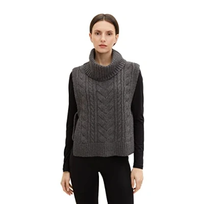 Afbeelding van TOM TAILOR Dames Trui met vlechtpatroon 1034051, 30281 Evident Anthracite Melange, M