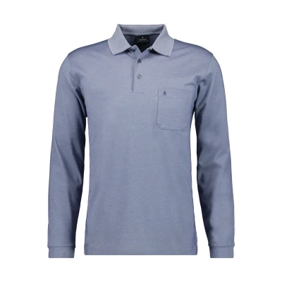 Afbeelding van Ragman Poloshirt voor heren, basic, lange mouwen, Marine melange 073, L