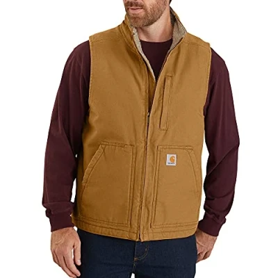 Afbeelding van Carhartt Heren Washed Eend Sherpa Lined Mock Neck vest, bruin, bruin (carhartt), 4XL Grote maten Tall