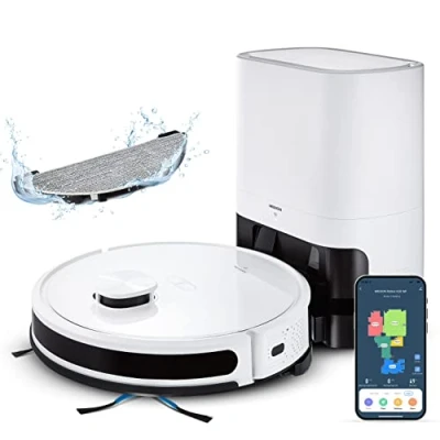 Afbeelding van Medion MD 11415 Dweil en zuigrobot Wit Spraakgestuurd, met stofzak, Besturing via App, Incl. accu, dweilfunctie, Compatibel Amazon Alexa,