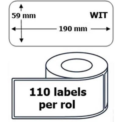 Afbeelding van Dymo 99019 / S0722480 compatible labels, 190 mm x 59 mm, 110 etiketten per rol, wit, permanent