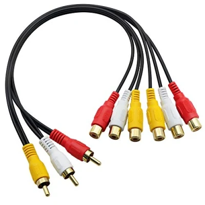 Afbeelding van 3 RCA Mannelijk naar 6 Vrouwelijke Audio Video Splitter Kabel Composiet Uitbreiding AV Adapter voor TV, DVD, Set Top Box, Etc. 1FT.