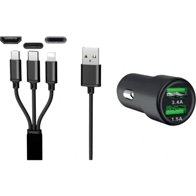 Afbeelding van IWH dual USB auto oplader 3 IN 1 12/24 V / 3,4A Stroombelasting (max.): 3.4 A