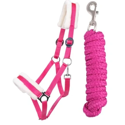 Afbeelding van ARBO INOX Halsterset Starter met nepbont halster en geleidingstouw (Mini Shetty, Fuchsia)