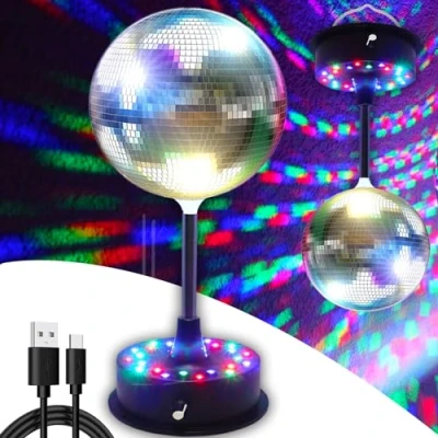 Afbeelding van 6&quot; roterende spiegels disco bal licht opknoping zilveren glitter met 5 RPM 9 verstelbare motor basis 24 RGB LED stemming lichten dj verlichting geweldig voor party dance club podium