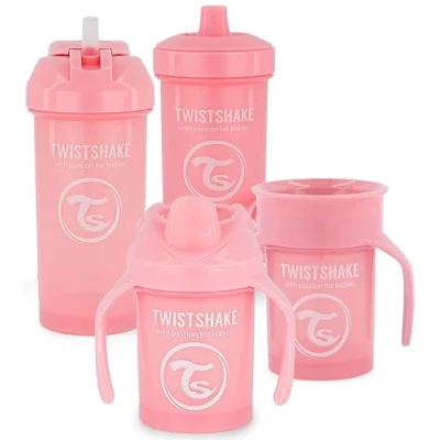 Afbeelding van Twistshake All in one Drink Drinkbeker Set, 4 Stukken 1x 360 Cup, Mini Straw Kid 4+ Maanden, Meisje