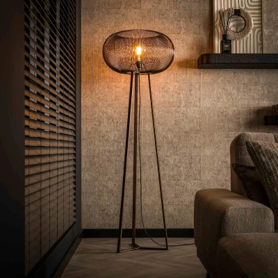 Afbeelding van Fraaai Antoine vloerlamp 3 poot koper twist zwart nikkel Metaal