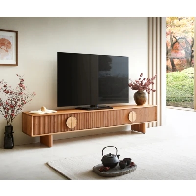 Afbeelding van Tv meubel Surimu 200 cm acacia lichtbruin 4 deuren kurkgreep houten poten