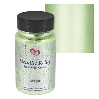 Afbeelding van Ideen mit Herz Sjabloneercrème, metallic reliëf, fijne structuurpasta, sjabloneerverf, sjabloneerpasta, 90 ml, op waterbasis (pastelgroen)