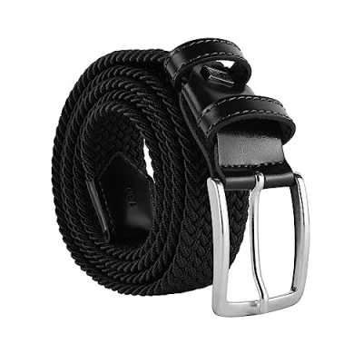 Afbeelding van Navigare Elastische gevlochten riem, gemaakt in Italië, voor dames en heren, met inzetstukken van echt leer, Zwart, 115cm (taglia 48 52)