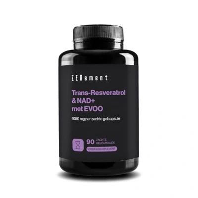 Afbeelding van Trans Resveratrol &amp; NAD+ met Extra Vierge Olijfolie, 1055mg per Softgel Hoge Opname en Synergetische Formule 90 Softgels voor 3 Maanden, Anti Aging Sirtuïne Activator Zenement