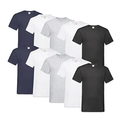 Afbeelding van Fruit of the Loom T shirt, met V hals, in verschillende maten en kleuren, 10 stuks, 4 wit/2 zwart/2 marineblauw/2 grijs, XL
