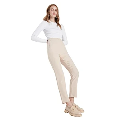 Afbeelding van Trendyol Zwarte Cigarette Cut Darted High Waist Enkellange Geweven Stoffen Broek Twoss20Pl0515