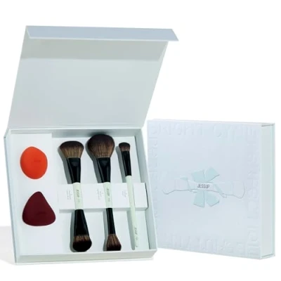 Afbeelding van Jessup Gezichtsmake upkwasten met Make upspons, 3pcs Dubbelzijdige upkwast voor Foundation,Contour,Blush, Highlight en Concealerkwast, Premium Synthetische Kwastenset Geschenkdoos,T510