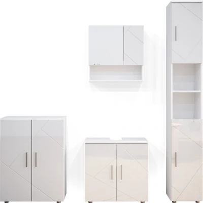 Afbeelding van Vicco Badkamermeubel set &quot;Irma&quot;, Wit Hoogglans, 4 delen, met hoge kast en commode