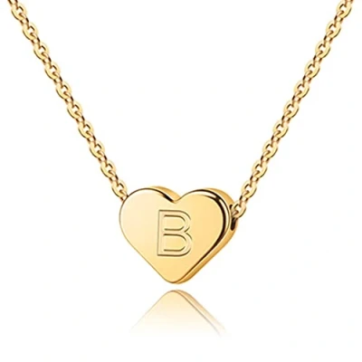 Afbeelding van TINGN Halsketting met initiaal, voor dames en meisjes, 14 K goud gevulde hartvormige hanger, letterketting, kleine initialen, halskettingen vrouwen kinderen, hartletter, cadeau