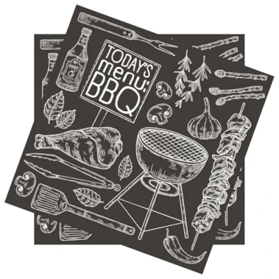 Afbeelding van 20 servetten eten voorbereiding voor grillen als tafeldecoratie. Papieren met motief. Ook decoupage en servettechniek 33x33cm