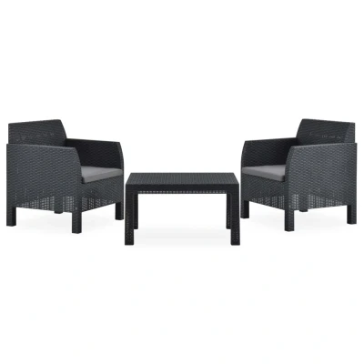 Afbeelding van 3 delige Loungeset met kussens PP rattan antracietkleurig