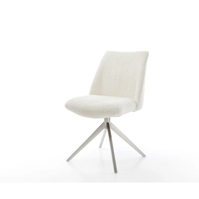 Afbeelding van DELIFE Draaistoel Elso Flex bouclé wit kruisframe breed roestvrij staal 360 draaibaar rocker functie pocketveer kern