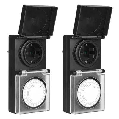 Afbeelding van DEWENWILS Mechanische timer voor buiten, analoge timer, stopcontact IP44 waterdicht, 15 min. interval, outdoor met kinderbeveiliging en beschermafdekking, 16 A/3680 W, 2 stuks