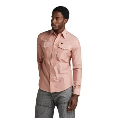 Afbeelding van G Star Overhemd, Heren, Maat: Large, Burned orange white oxford
