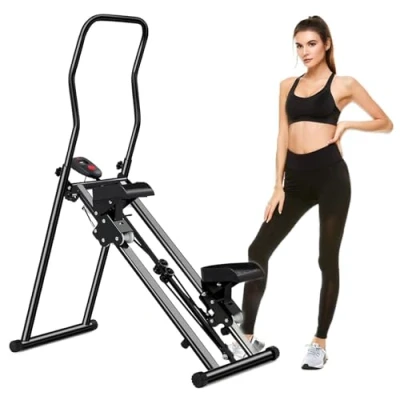 Afbeelding van CIGAA Stair Stepper voor thuisgym, verticale climber machine full body workout, compacte opvouwbare cardio oefenklimmer met uitgebreide stapbreedte, verstelbaar stuur en pedalen