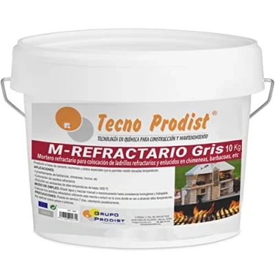 Afbeelding van M Refractario Tecno Prodist vuurvaste mortel (10 kg) speciaal voor stenen en pleisterwerk in gebieden met hoge temperaturen zoals barbecues, ovens of open haarden (grijs)