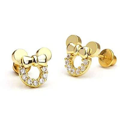 Afbeelding van Kaguyo Minnie Mouse oorbellen, 925 sterling zilver verguld amethist wit blauw roze zirkonia Mickey oorknopjes voor dames meisjes schattig ontwerp verjaardagscadeau (goud helder)