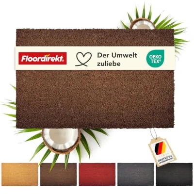 Afbeelding van Floordirekt deurmat voor binnen en buiten, 50 x 80 cm, bruin, van kokos, vuilvangmat huisdeur, antislip voetmat, kokosmat, voetveger (24 mm)