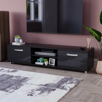 Afbeelding van Vida Designs Cosmo TV Unit 2 Deur Modern Gloss Matte MDF Woonkamer Kast Media Stand Furntiure Zwart 160cm