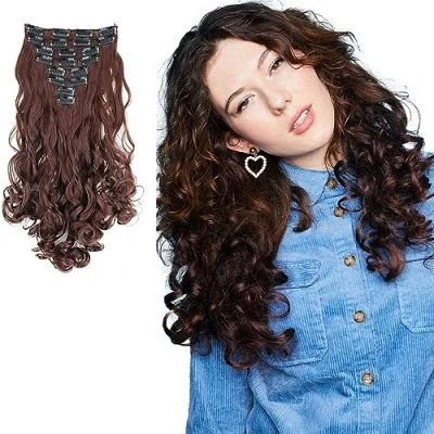 Afbeelding van CAISHA XXL 35cm 8 Delige Set CLIP IN EXTENSIONS Haarextensies Haarstukje Golvend Kastanjebruin CES109 1