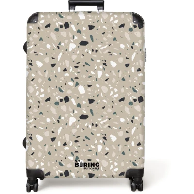 Afbeelding van NoBoringSuitcases.com® Koffer groot Reiskoffer lichtgewicht Terrazzo patroon kleurrijk grijs groen Rolkoffer met 4 wielen Grote trolley XL 98 liter bagage