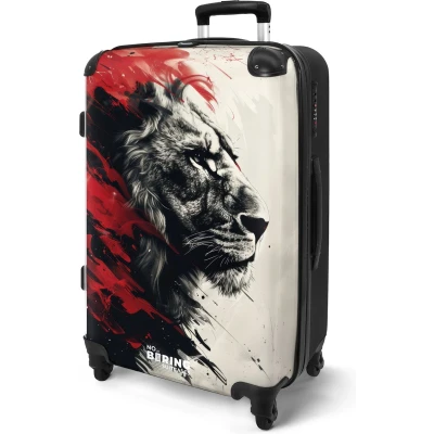 Afbeelding van NoBoringSuitcases.com® Koffer groot Rolkoffer lichtgewicht Zwart wit leeuw met rode verf Reiskoffer 4 wielen Grote trolley XL 20 kg bagage