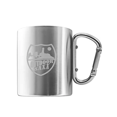 Afbeelding van Outdoor Saxx® Roestvrijstalen beker met karabijnhaak handvat en lasergravure (zilver)