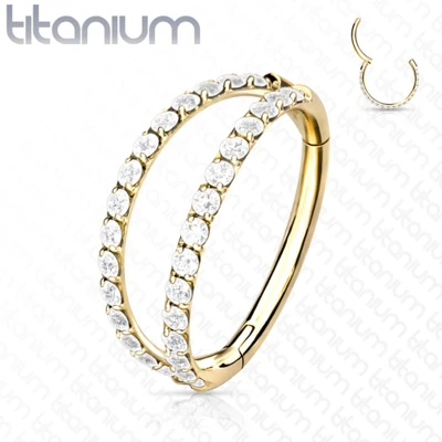 Afbeelding van piercing clicker titanium dubbel lined wit gold plated 1.2X8
