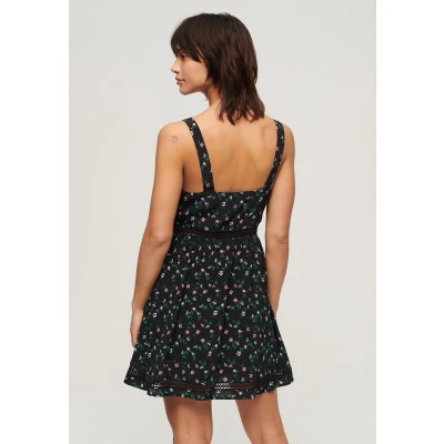 Afbeelding van Superdry Vrouwen Cami Jurk met V hals en Kanten Afwerking Zwart Grootte: 44