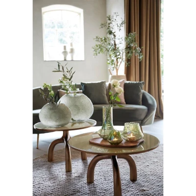 Afbeelding van Light &amp; Living Mello salontafel Ø65 cm glans bruin brons/glas taupe Metaal