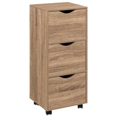 Afbeelding van 5Five Kast met 3 lades op wielen 33x30x81cm Natuurlijk houteffect Bruin