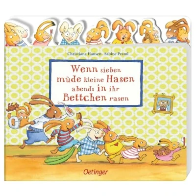 Afbeelding van Wenn sieben müde kleine Hasen abends in ihr Bettchen rasen: Register Pappbilderbuch ab 2 Jahren mit lustigen Stanzen