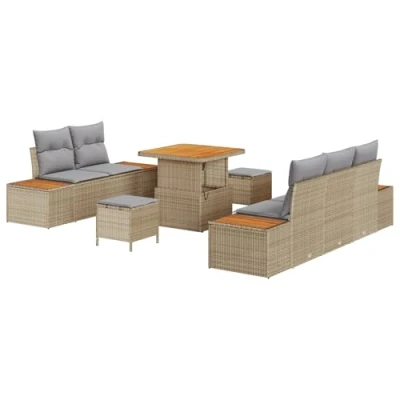 Afbeelding van vidaXL 8 delige Tuin Sofa Set met Kussens Beige Poly Rattan