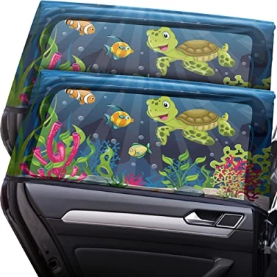 Afbeelding van Caramaz Zonnescherm voor babyauto met UV bescherming, 2 stuks, liefdevolle print, Gap Free Coverage, Maat XL