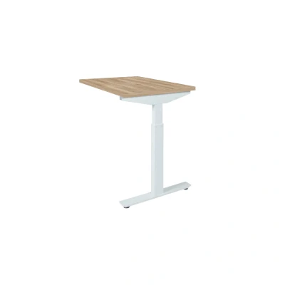 Afbeelding van Linesto N3 aanbouwbureau, hoogte instelbaar (65 85cm) met 120x60cm Honey Castello zwevend 25mm blad en wit (RAL9010) tweepoot N frame (poot driehoekig