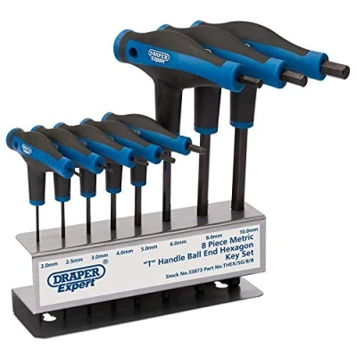 Afbeelding van Draper Expert 33873 T greep, zeskant en kogelkopsleutelset met zachte grip, 8 delig, blauw