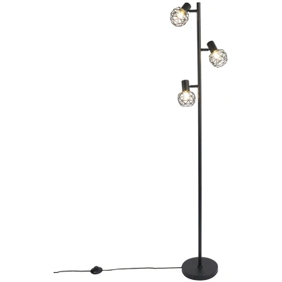 Afbeelding van QAZQA Design vloerlamp Zwart 3 lichts verstelbaar Mesh