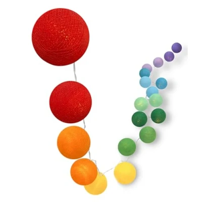Afbeelding van CREATIVECOTTON Led lichtketting met katoenen ballen, incl. timer en dimmer (regenboog, 20 ballen)